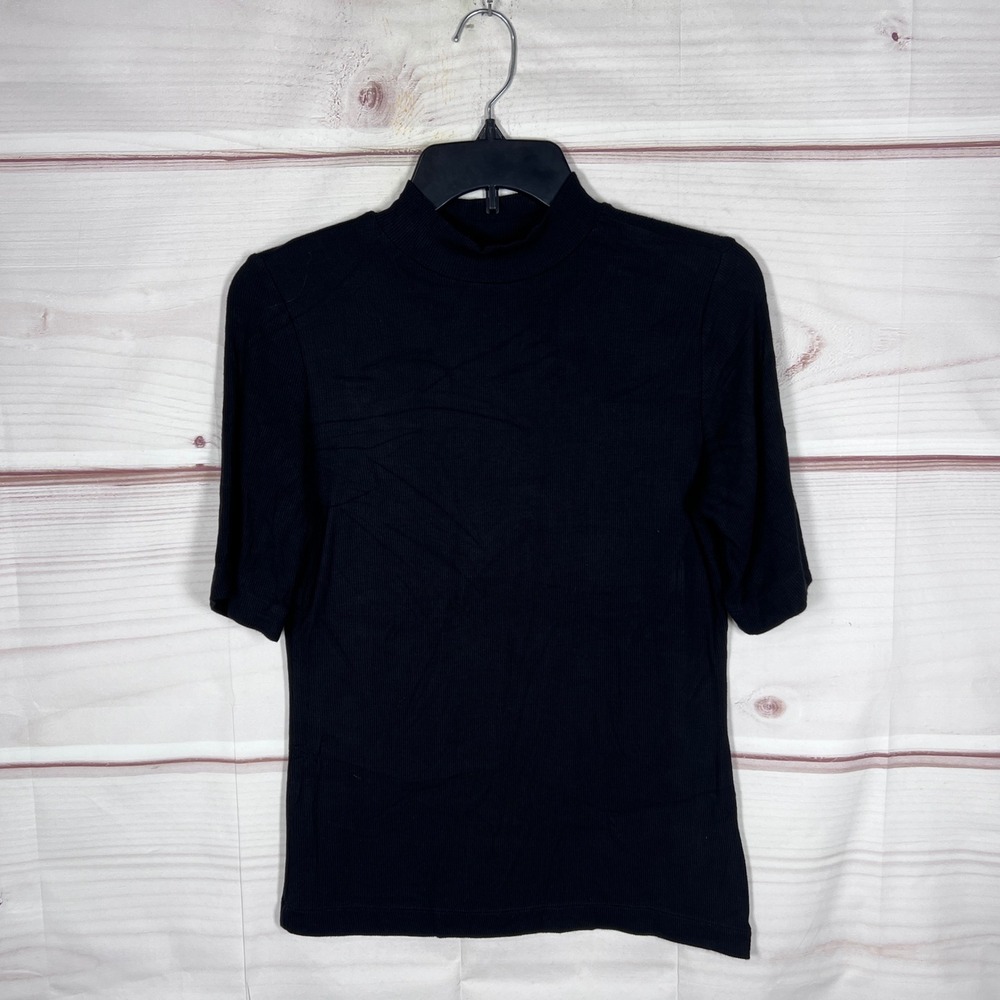 Truth by Republic Top Womens Medium Black Mock Neck Ribbed Short Sleeve Shirt